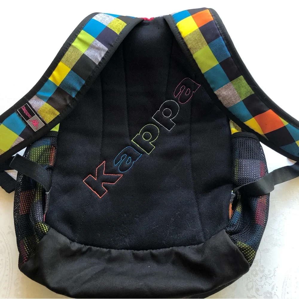 Kappa Large Logo Checkerboard Backpack Multicolored Adjustable Straps Mesh Back
